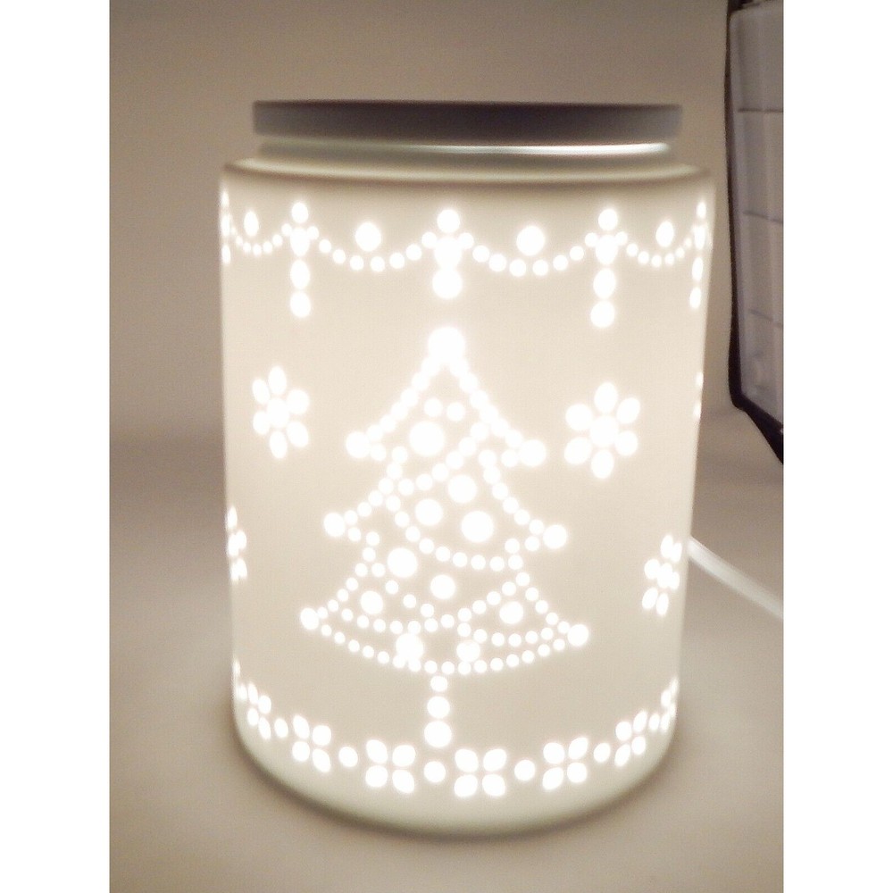 Scentsy Tinsel Christmas Tree & Snow Flakes White Wax Warmer